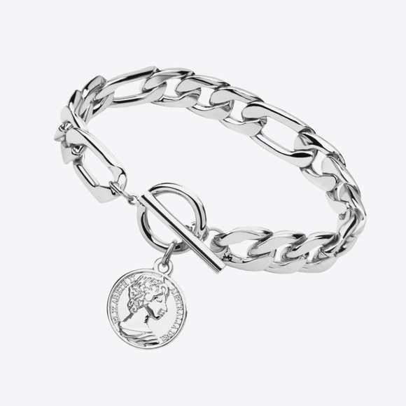 Chunky Chain Toggle Clasp Coins Bracelet - Picture 2 of 3